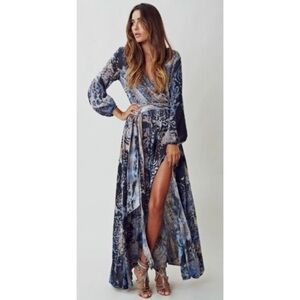 Blue Life wrap dress whimsigoth fairy romantic ethereal maxi Paisley tie dye XS